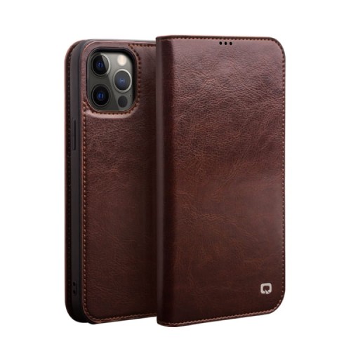 QIALINO Eleganckie Skórzane Etui Pokrowiec do iPhone 12 Pro Max brązowe