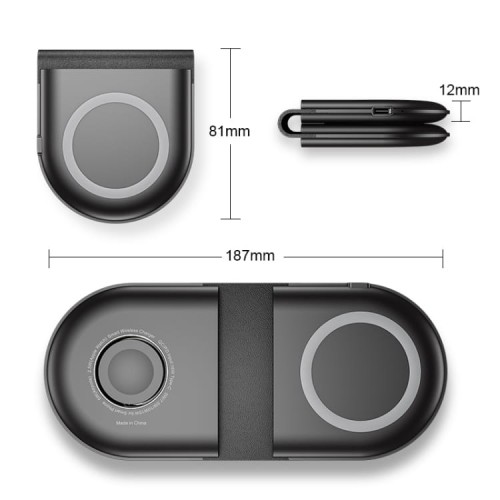 MagSafe Składana Ładowarka Bezprzewodowa 15W do Apple iPhone AirPods, Apple Watch czarna