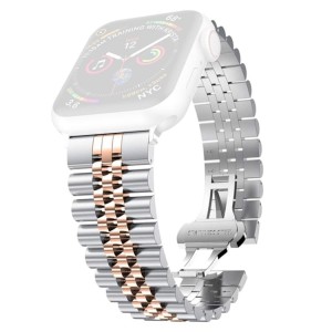 Piękna Bransoleta ze Stali Nierdzewnej do Apple Watch 38mm/40mm/41mm srebrno-różowa