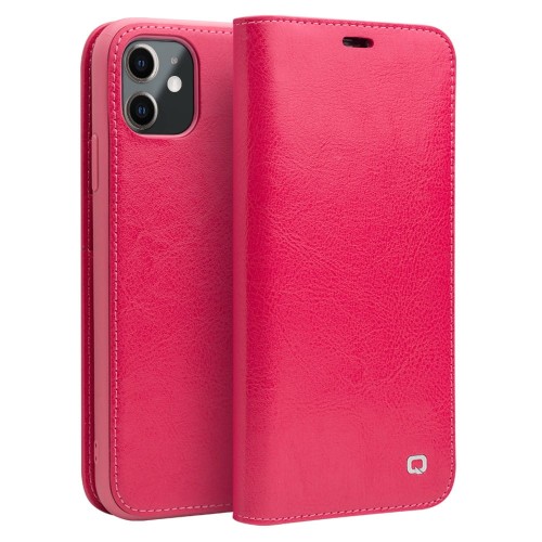 QIALINO Elegancki Skórzany Pokrowiec do iPhone 11 różowy