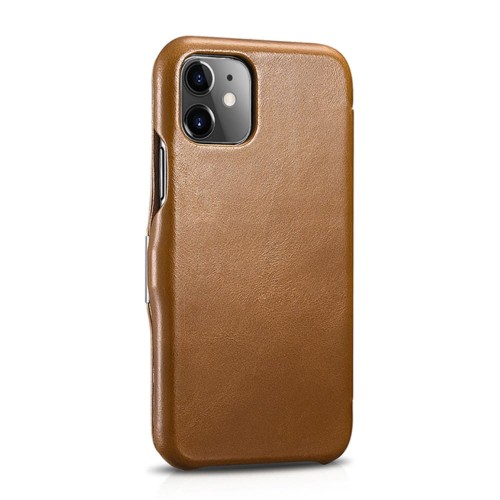 iCARER Skórzany Magnetyczny Pokrowiec iPhone 11 brązowy jasny