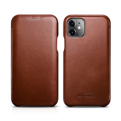 iCARER Skórzany Elegancki Pokrowiec iPhone 11 brązowy ciemny/czekoladowy