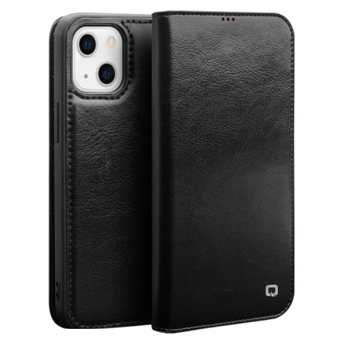 QIALINO Eleganckie Skórzane Etui do iPhone 13 czarne