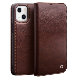 QIALINO Eleganckie Skórzane Etui do iPhone 13 Mini brązowe