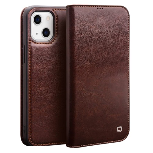 QIALINO Eleganckie Skórzane Etui do iPhone 13 Mini brązowe