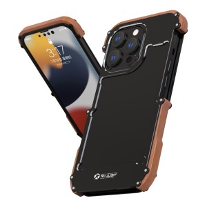 R-JUST Ramka Metalowo Drewniana Etui do iPhone 13