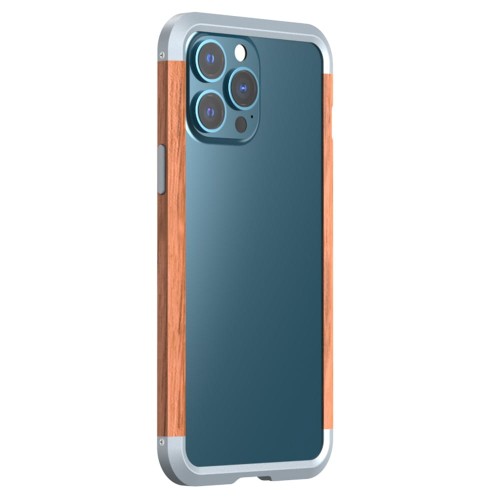 R-JUST Ramka Bumper Metal Drewno Etui do iPhone 13