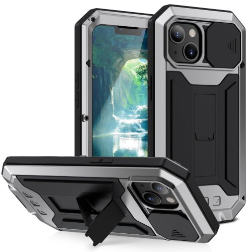 R-JUST Pancerne Etui Antywstrząsowe do iPhone 13 srebrne
