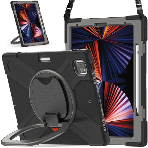 Shockproof Pancerne Etui z Paskiem do iPad Pro 12.9 2021/2020 czarno-szare