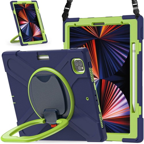 Shockproof Pancerne Etui z Paskiem do iPad Pro 12.9 2021/2020 niebiesko-zielone