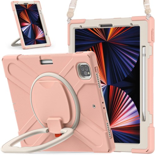 Shockproof Pancerne Etui z Paskiem do iPad Pro 12.9 2021/2020 złoty różowy