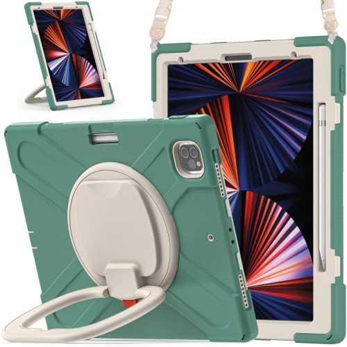 Shockproof Pancerne Etui z Paskiem do iPad Pro 12.9 2021/2020 szmaragdowe