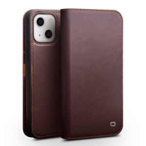 QIALINO Biznesowe Skórzane Etui do iPhone 13 Mini brązowe