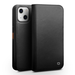 QIALINO Biznesowe Skórzane Etui do iPhone 13 czarne