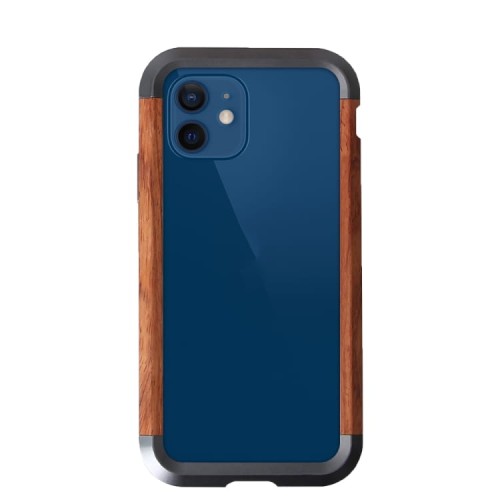 R-JUST Ramka Bumper Metal Drewno Etui do iPhone 12 Mini