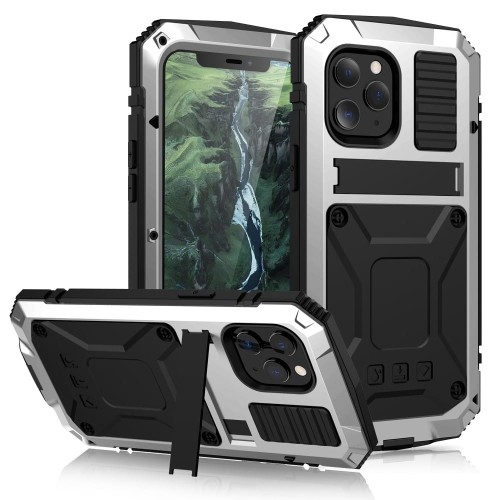 R-JUST Pancerne Etui Metal Szkło do iPhone 13 Mini srebrne