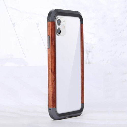 R-JUST Ramka Bumper Metal Drewno Etui do iPhone 11