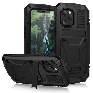 R-JUST Pancerne Etui Metal Szkło do iPhone 13 czarne