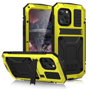 R-JUST Pancerne Etui Metal Szkło do iPhone 13 żółte