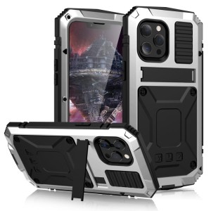 R-JUST Pancerne Etui Metal Szkło do iPhone 13 srebrne