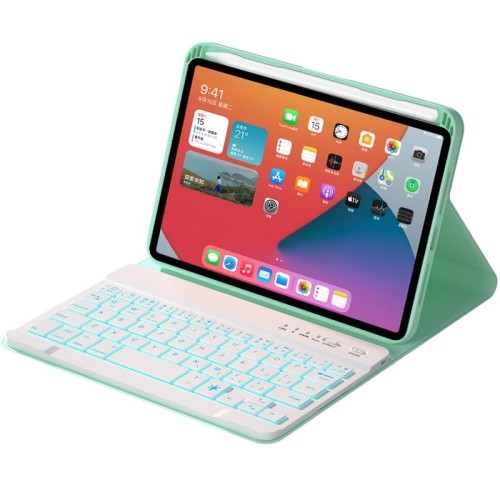 Miętowe Etui Podświetlana Klawiatura z Pen Slot do Apple iPad Mini 6