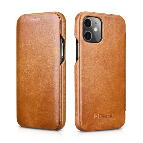 ICARER Skórzane Etui do iPhone 12 Mini brązowe jasne