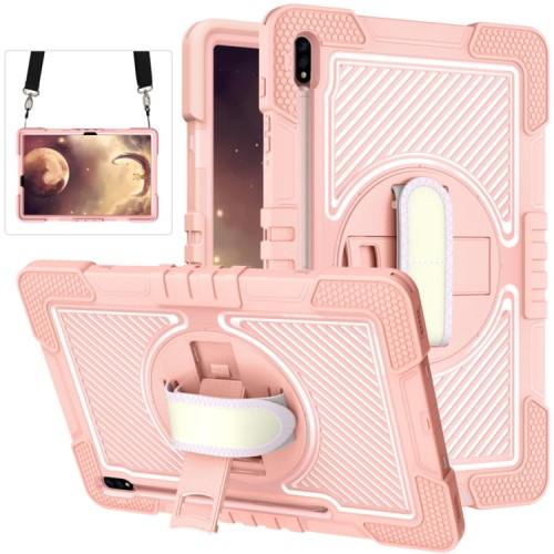 Shockproof Pancerne Etui Obudowa z Paskiem do Samsung Galaxy Tab S7 Plus / Tab S7 FE różowe