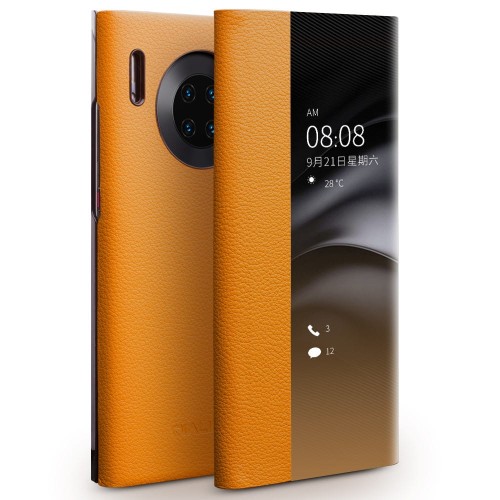 Skórzane Etui Pokrowiec QIALINO Huawei Mate 30 Pro żółte