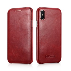 Skórzany Pokrowiec iCARER iPhone X (TEN) czerwony
