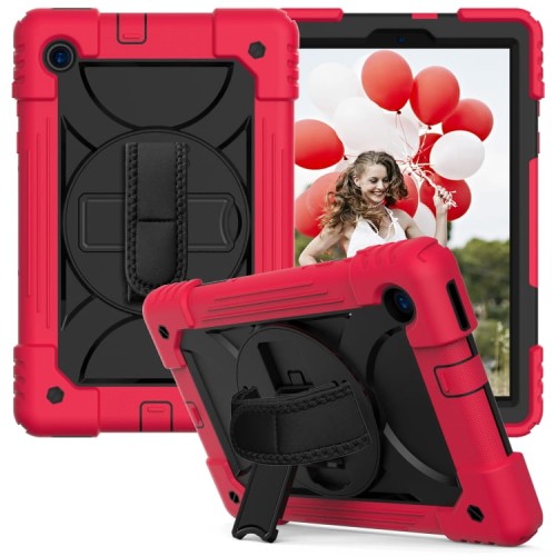 Shockproof Pancerne Etui z Paskiem, Uchwytem do Tab M10 Plus 10.3 czerwone