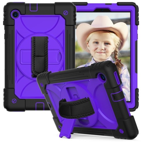 Shockproof Pancerne Etui z Paskiem, Uchwytem do Tab M10 Plus 10.3 czarno-fioletowe