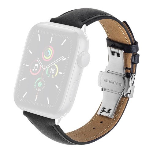 Skórzany Pasek QIALINO do Apple Watch 42mm/44mm/45mm czarny