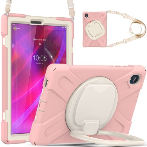 Shockproof Pancerne Etui z Paskiem, Uchwytem do Lenovo Tab M10 Plus 10.3 różowe