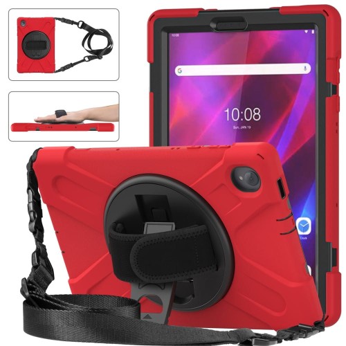 Shockproof Pancerne Etui z Paskiem, Uchwytem do Lenovo Tab M10 Plus 10.3 czerwone
