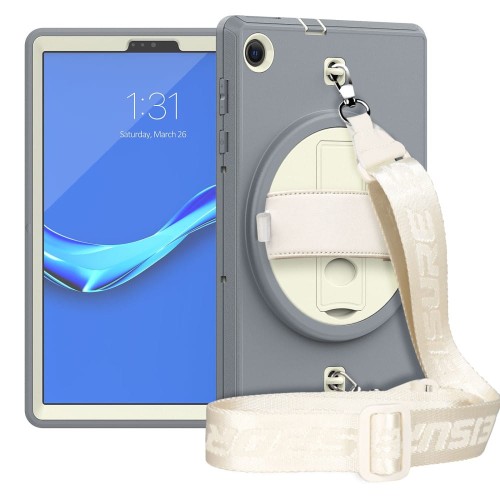 Shockproof Pancerne Etui z Paskiem, Uchwytem do Lenovo Tab M10 Plus 10.3 szaro-kremowe