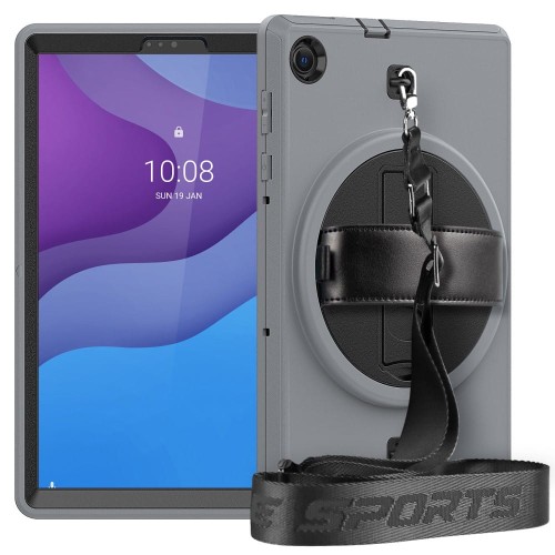 Shockproof Pancerne Etui z Paskiem, Uchwytem do Lenovo Tab M10 Plus 10.3 szaro-czarne