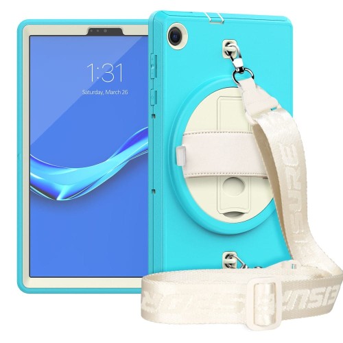 Shockproof Pancerne Etui z Paskiem, Uchwytem do Lenovo Tab M10 Plus 10.3 niebiesko-kremowe