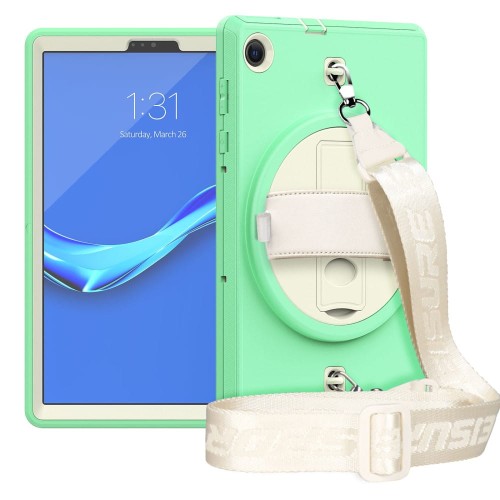 Shockproof Pancerne Etui z Paskiem, Uchwytem do Lenovo Tab M10 Plus 10.3 zielono-kremowe