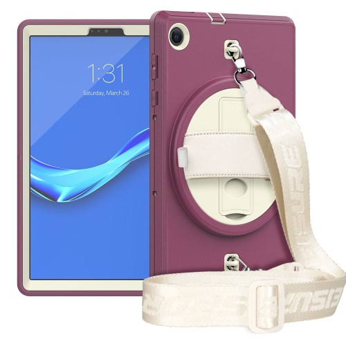Shockproof Pancerne Etui z Paskiem, Uchwytem do Lenovo Tab M10 Plus 10.3 fioletowo-kremowe
