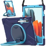 Shockproof  Pancerne Etui z Paskiem do Samsung Galaxy Tab S8 / Tab S8 5G granatowo-niebieskie