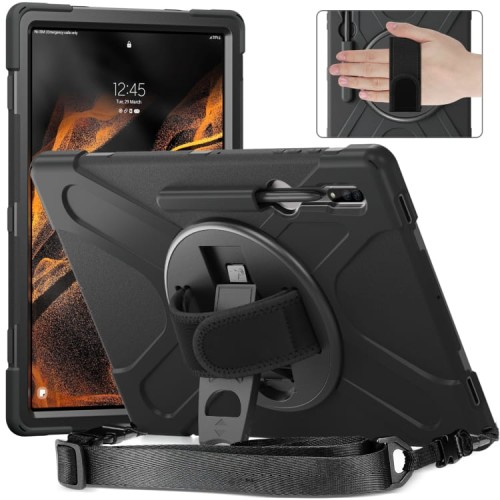 Shockproof Pancerne Etui z Paskiem do Samsung Galaxy Tab S8 Ultra czarne