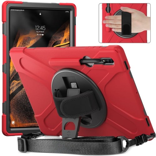 Shockproof Pancerne Etui z Paskiem do Samsung Galaxy Tab S8 Ultra czerwone