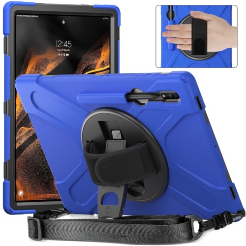 Shockproof Pancerne Etui z Paskiem do Samsung Galaxy Tab S8 Ultra niebieskie