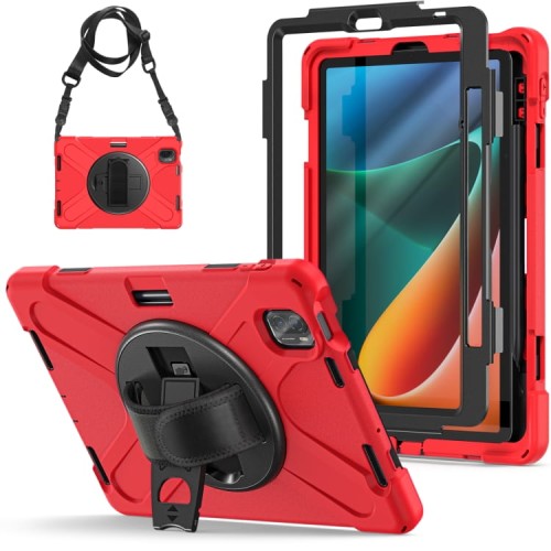 Shockproof Pancerne Etui z Paskiem do Xiaomi Pad 5 / 5 Pro czerwone