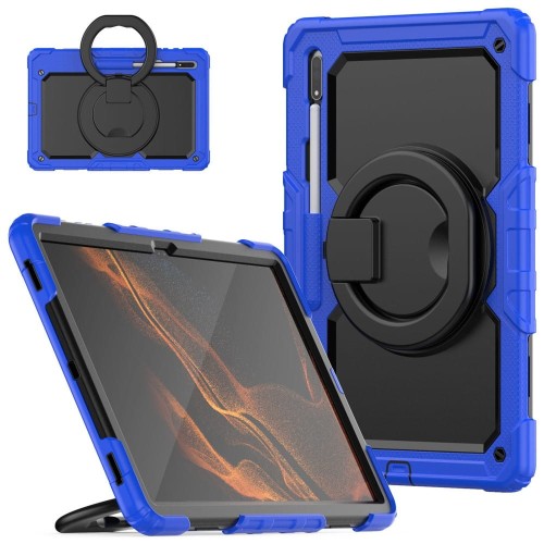 Shockproof Pancerne Etui z Paskiem do Samsung Galaxy Tab S8 Ultra niebieskie