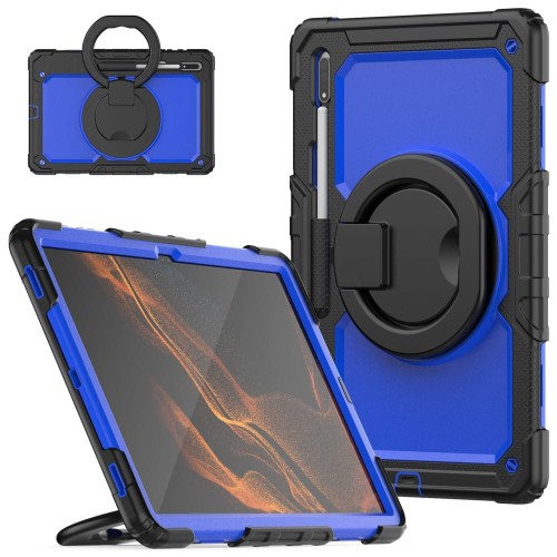 Shockproof Pancerne Etui z Paskiem do Samsung Galaxy Tab S8 Ultra niebieskie