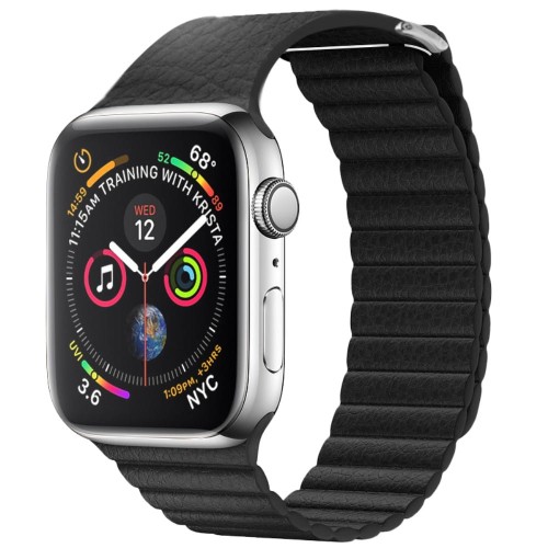 QIALINO Skórzany pasek loop do Apple Watch 42/44mm czarny