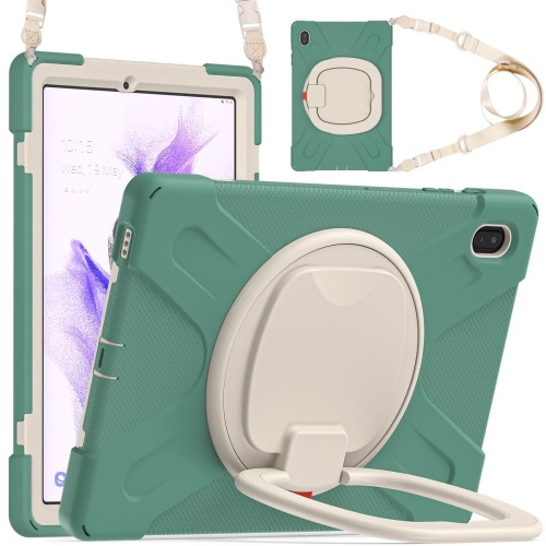 Pancerne Etui Obudowa z Paskiem i Uchwytem do Samsung Galaxy Tab S7 FE / Tab S7 Plus szmaragdowe