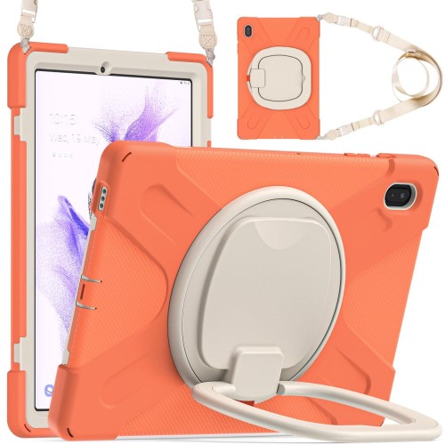 Pancerne Etui Obudowa z Paskiem i Uchwytem do Samsung Galaxy Tab S7 FE / Tab S7 Plus pomarańczowe