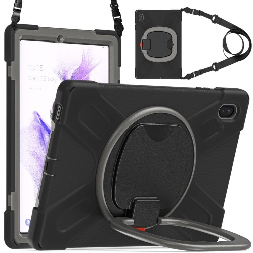 Pancerne Etui Obudowa z Paskiem i Uchwytem do Samsung Galaxy Tab S7 FE / Tab S7 Plus czarno-szare